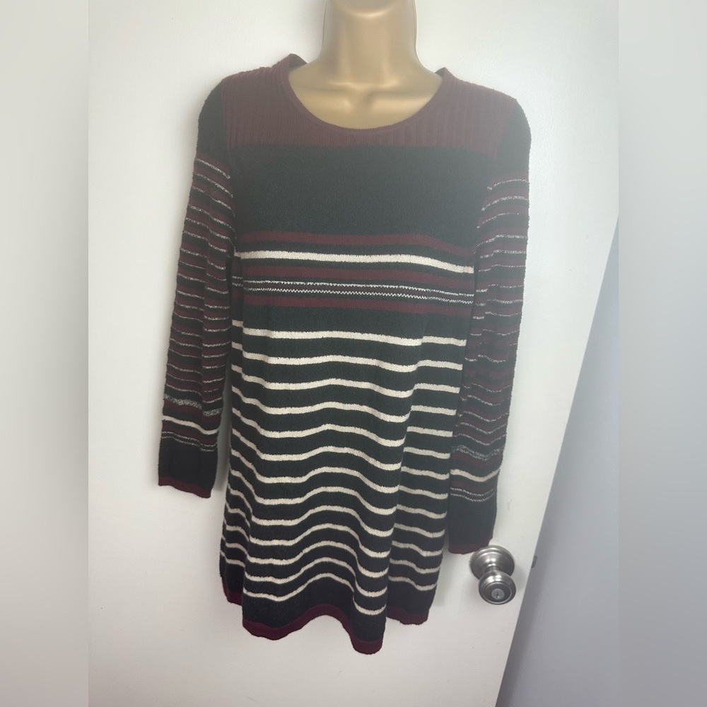 Isabel Marant Etoile Maroon Black White Striped Cotton Blend LongSleeve Shirt 42